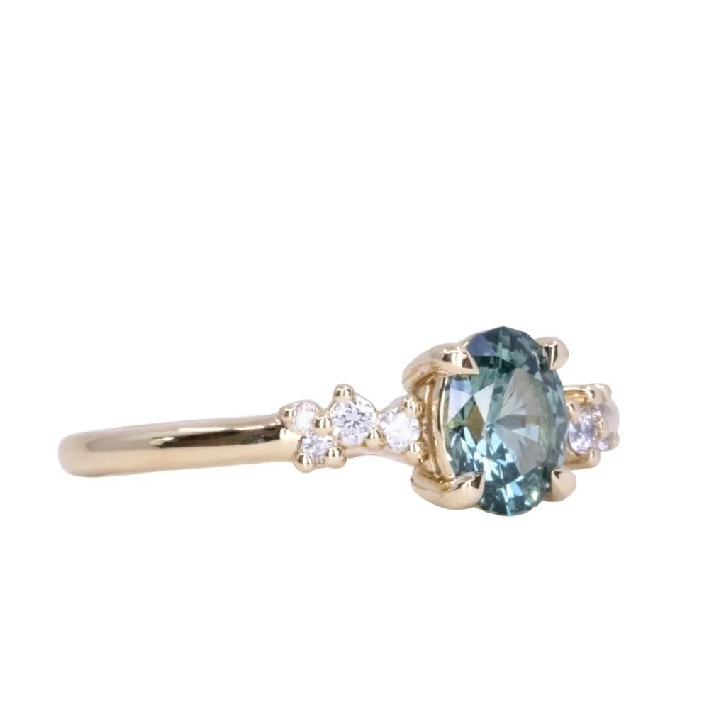 0.89ct Oval Parti Montana Sapphire and Diamond Starry Night Low Profile Solitaire in 14k Yellow Gold