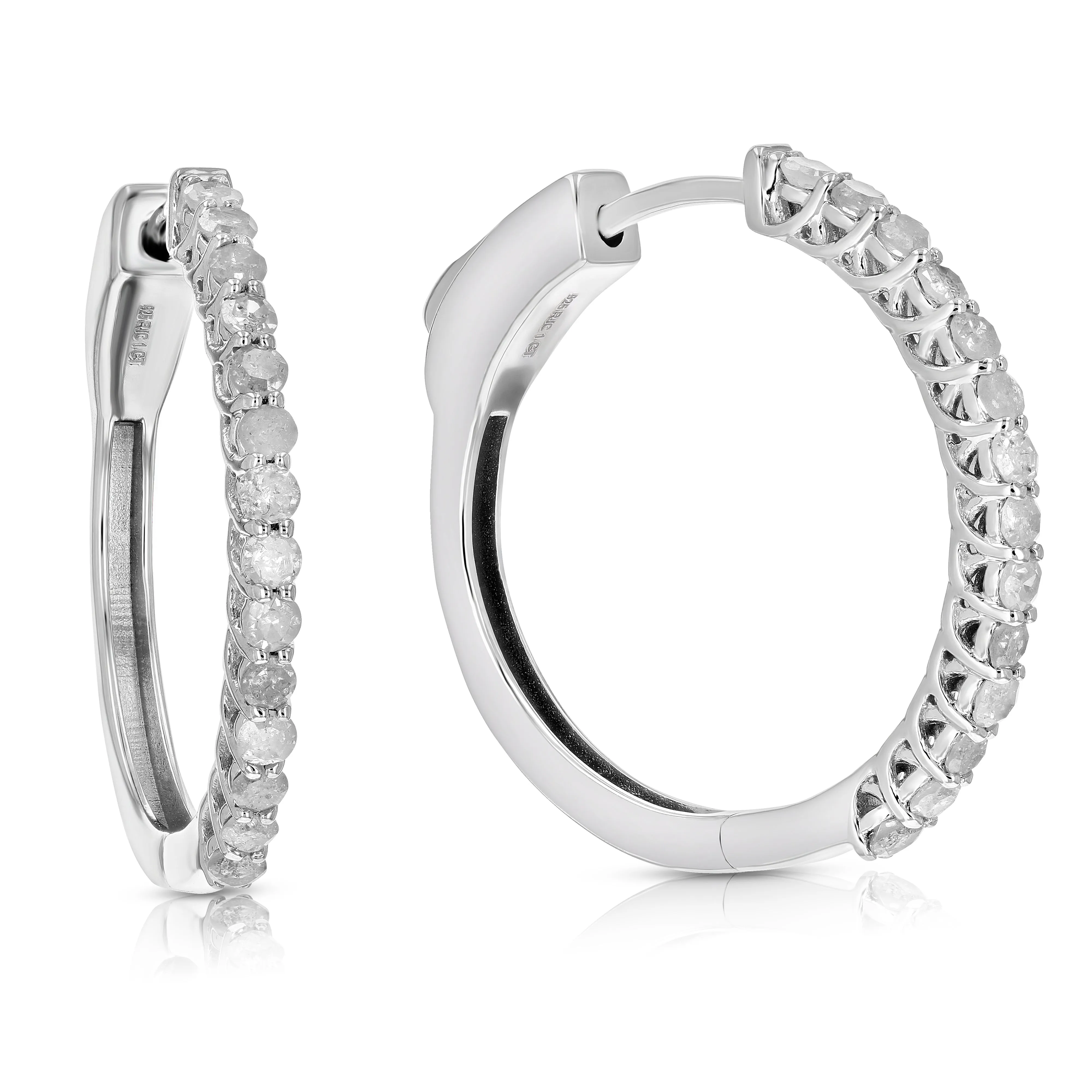 1 cttw Diamond Graduated Hoop Earrings in .925 Sterling Silver