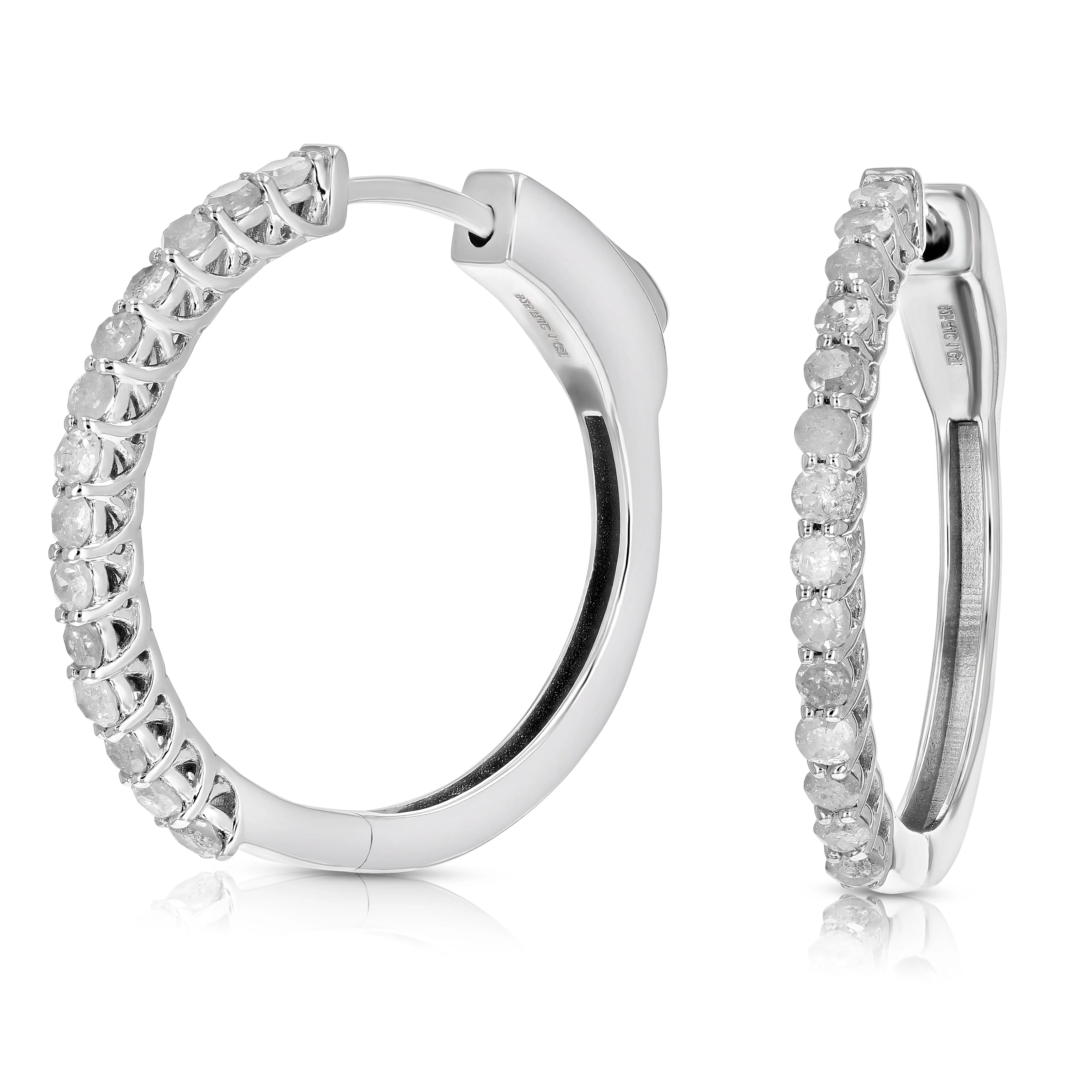 1 cttw Diamond Graduated Hoop Earrings in .925 Sterling Silver