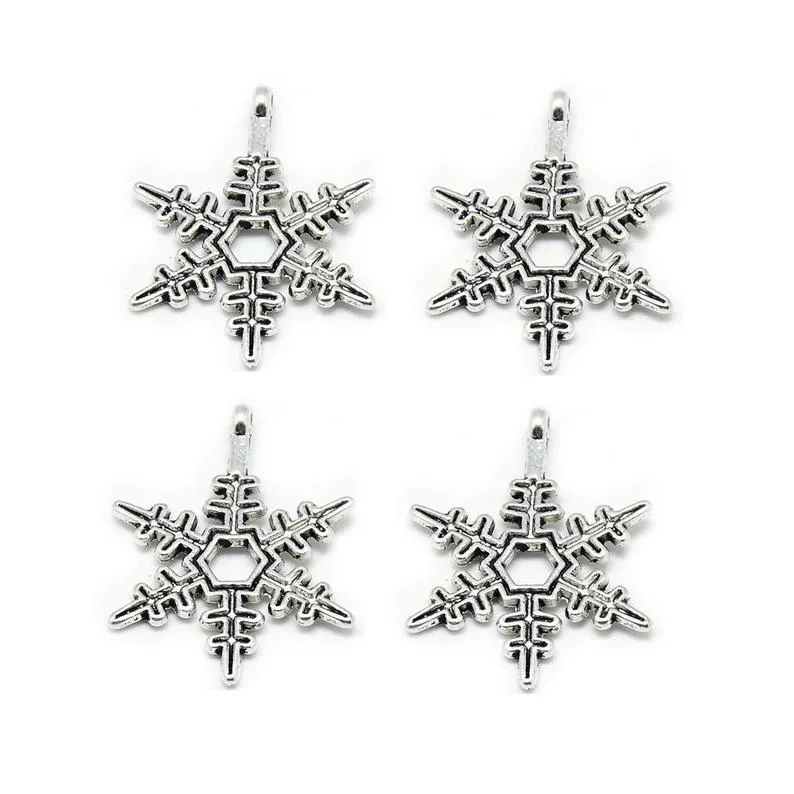 10 Pcs Tibetan Silver Christmas Spikey Snowflake 23X17mm Charms Pendants