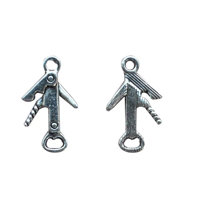 10 Pcs Tibetan Silver Corkscrew and Bottle Opener 21X13mm 3D Charms Pendants