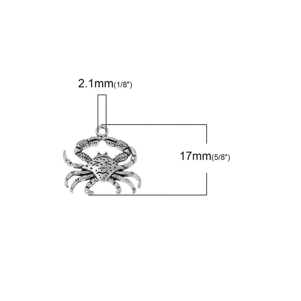 10 Pcs Tibetan Silver CRAB 23mm x 22mm Charms Pendants, Lead & Nickel Free Metal Charms Pendants Beads