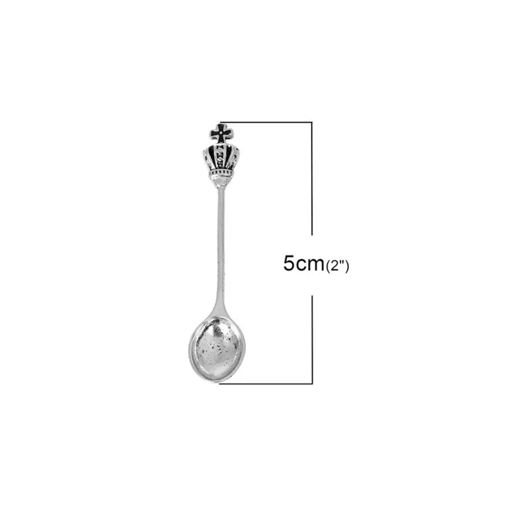 10 Pcs Tibetan Silver CROWN CROSS SPOON 50mm x 10mm Charms Pendants, Lead & Nickel Free Metal Charms Pendants Beads