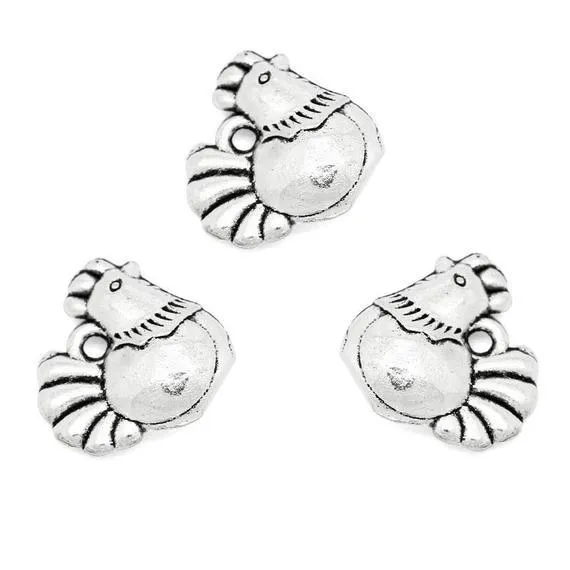 10 Pcs Tibetan Silver Cute Chicken Hen Easter Chick Rooster Bird 14X13mm 3D Charms Pendants