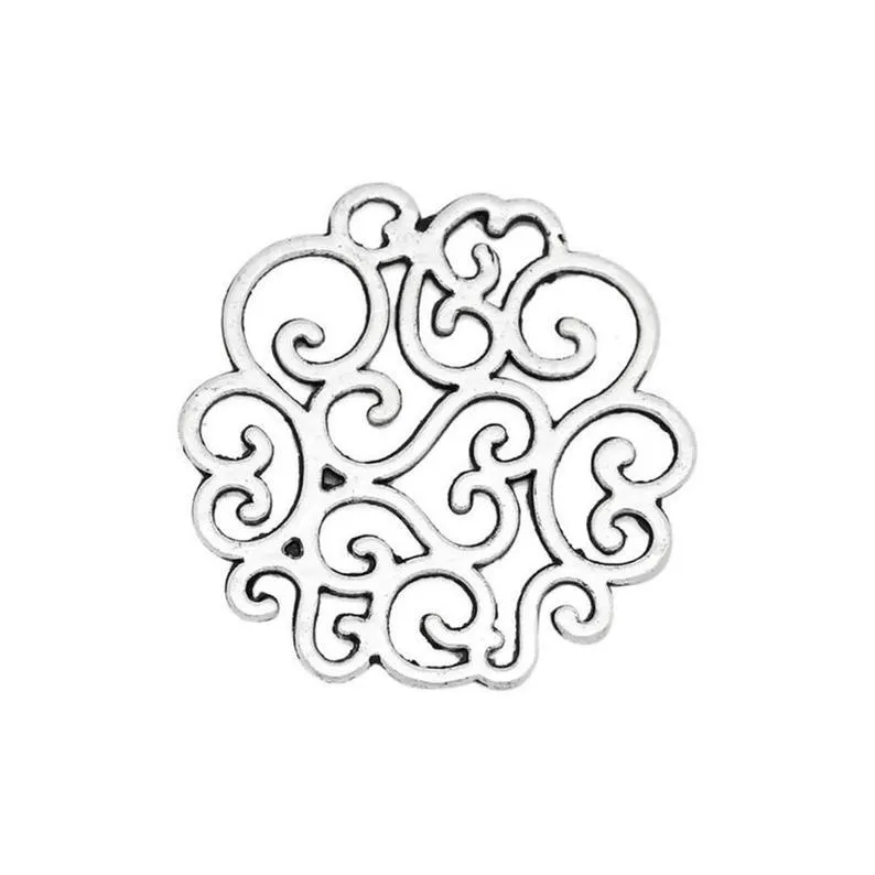 10 Pcs Tibetan Silver FLOWER PATTERN HOLLOW 26mm x 25mm Charms Pendants, Lead & Nickel Free Metal Charms Pendants Beads