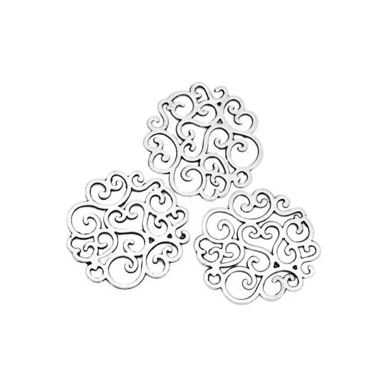 10 Pcs Tibetan Silver FLOWER PATTERN HOLLOW 26mm x 25mm Charms Pendants, Lead & Nickel Free Metal Charms Pendants Beads