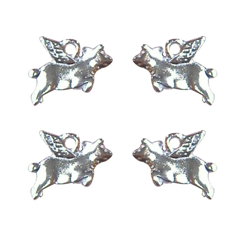 10 Pcs Tibetan Silver Flying Pig Double Sided Charms Pendants