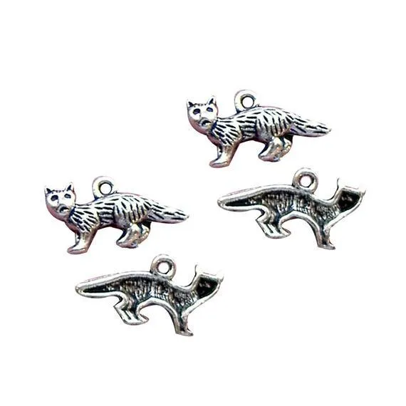 10 Pcs Tibetan Silver Fox Wild Animal 11X22mm Charms Pendants