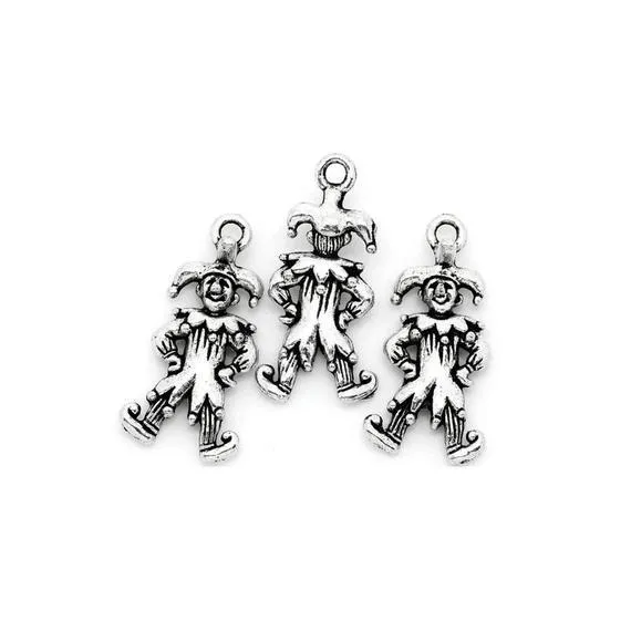 10 Pcs Tibetan Silver Joker Jester 3D 25mm x 12mm Charms Pendants