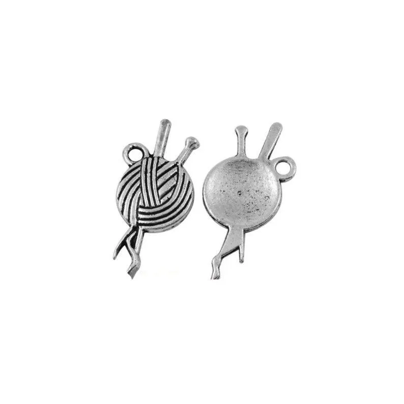 10 Pcs Tibetan Silver Knitting Needles and Ball Of Wool 25mm x 14mm Charms Pendants