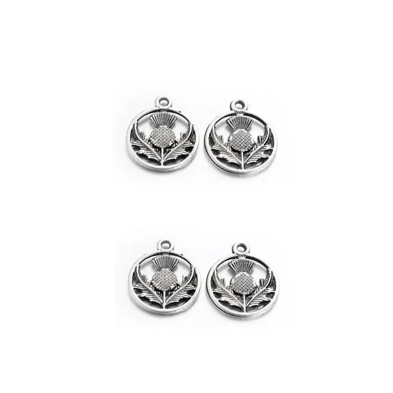 10 Pcs Tibetan Silver Scottish Thistle Circle 19X17mm Charms Pendants