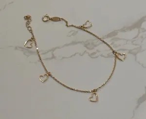 10kt Yellow gold Dangle Heart Charm Bracelet