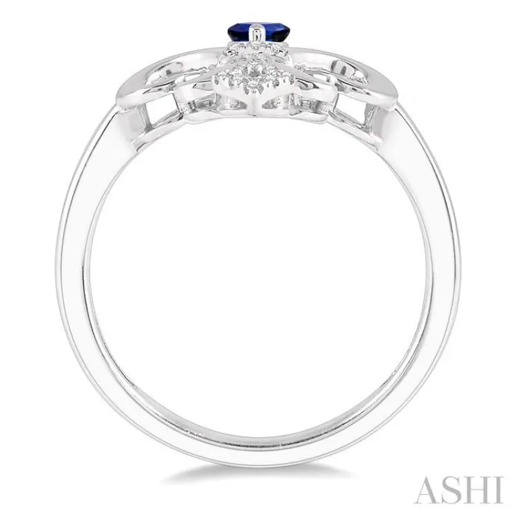 1/10 ctw Marquise Shape 6x3mm Sapphire & Round Cut Diamond Fleur De Lis Precious Ring in 10K White Gold