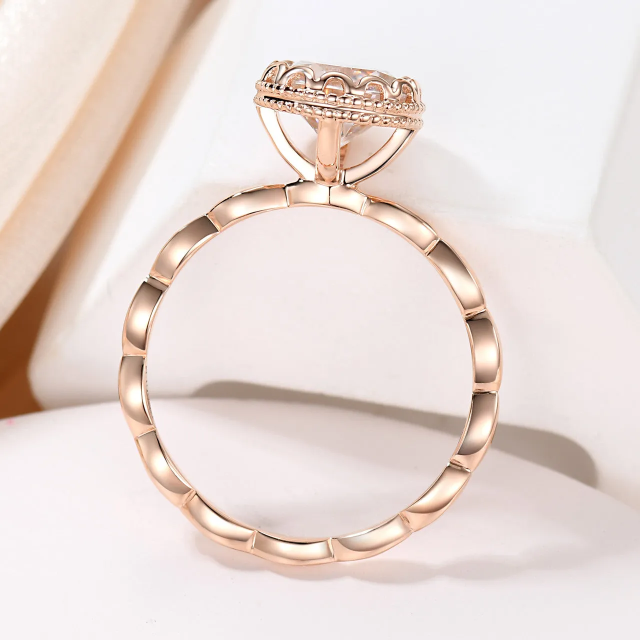 1.2 Carat Art Deco Moissanite Engagement Ring Round Cut Rose Gold