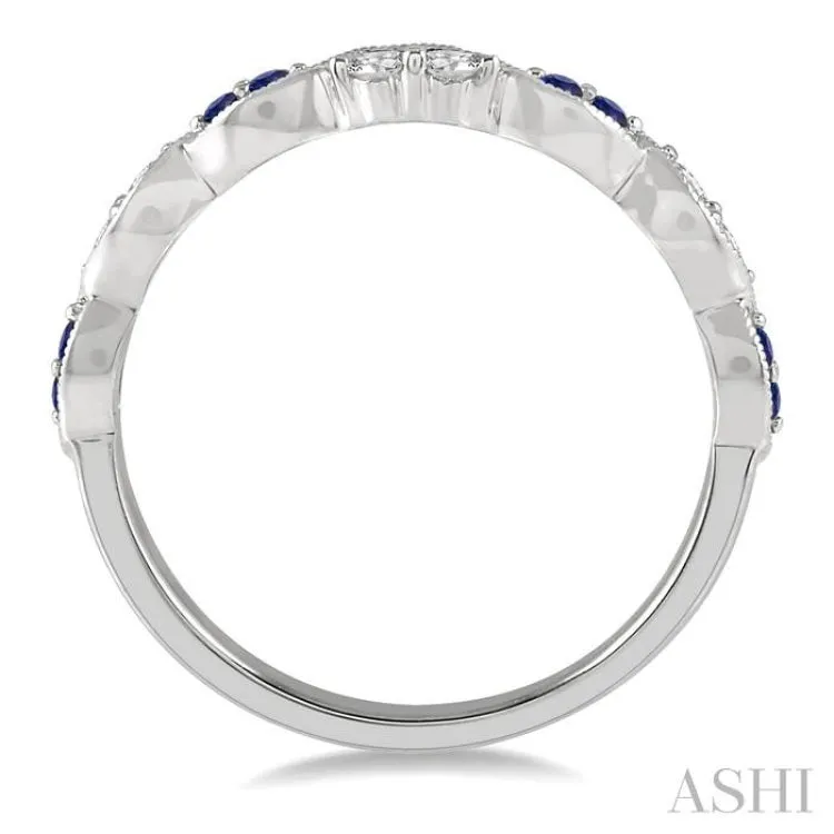 1.35 MM Round Cut Sapphire and 1/5 Ctw Round Cut Diamond Half Eternity Wedding Band in 14K White Gold