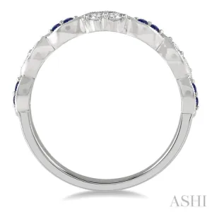 1.35 MM Round Cut Sapphire and 1/5 Ctw Round Cut Diamond Half Eternity Wedding Band in 14K White Gold