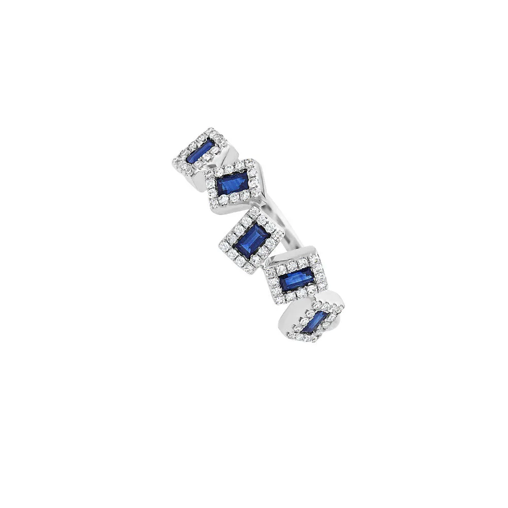 14 Karat White Gold Pivot Band and with Blue Sapphire and Diamonds