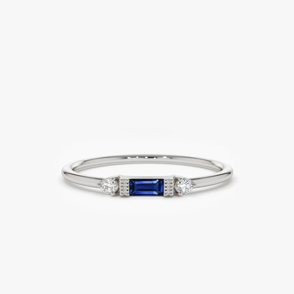 14k Baguette Blue Sapphire with Diamond Ring