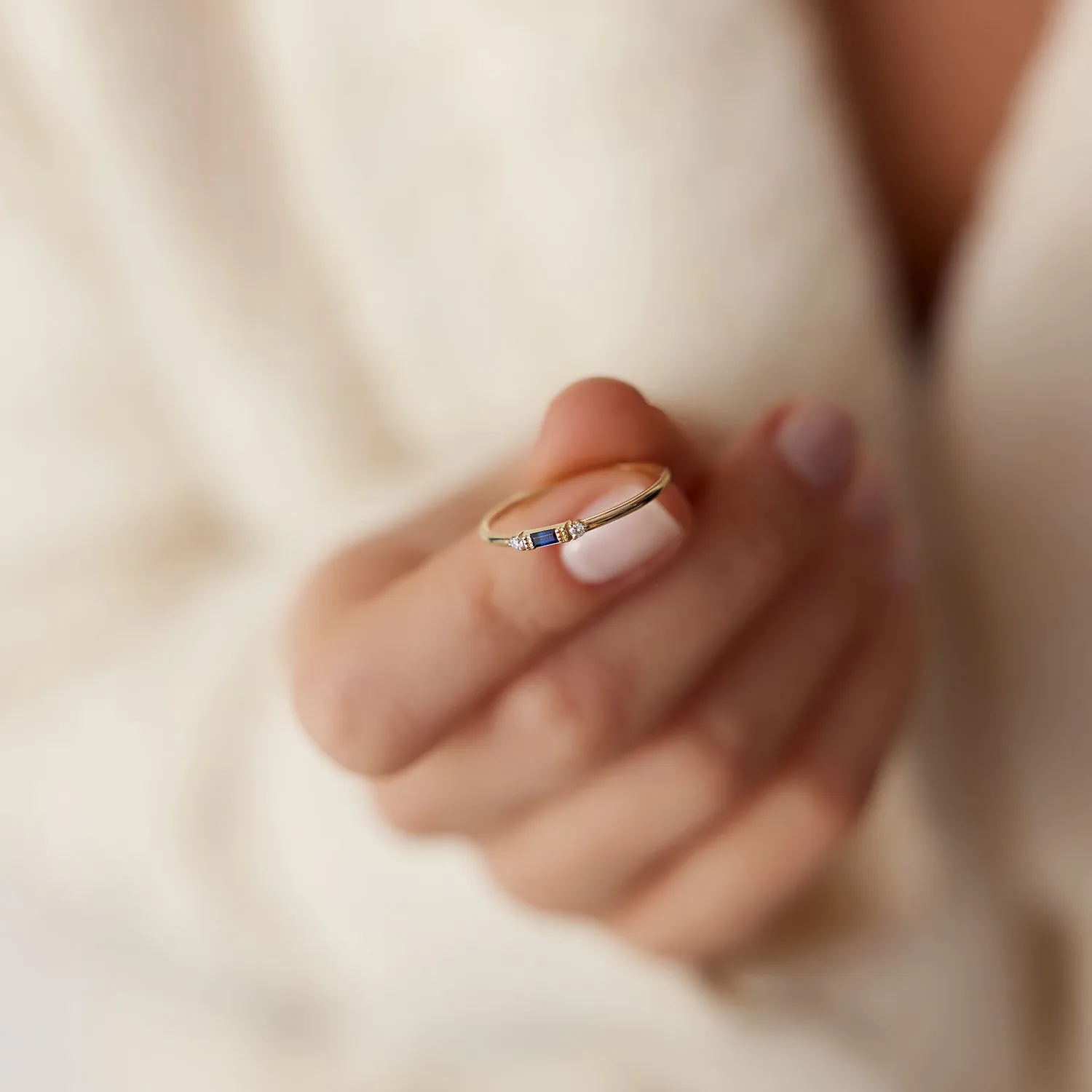 14k Baguette Blue Sapphire with Diamond Ring