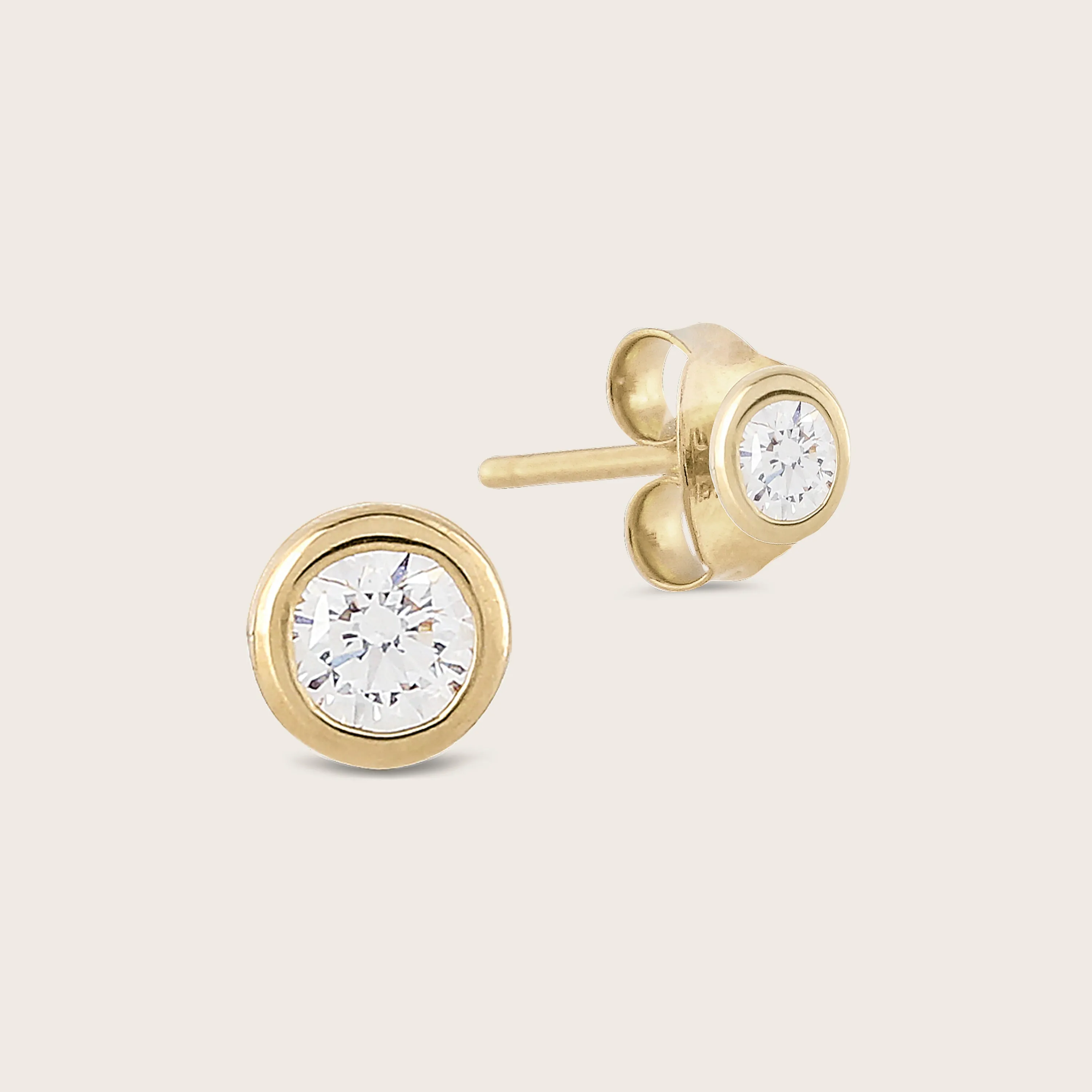 14k Gold Bezel Lab Grown Diamond Stud Earrings