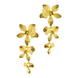 14K Gold Plated 3-Petal Drop Earrings