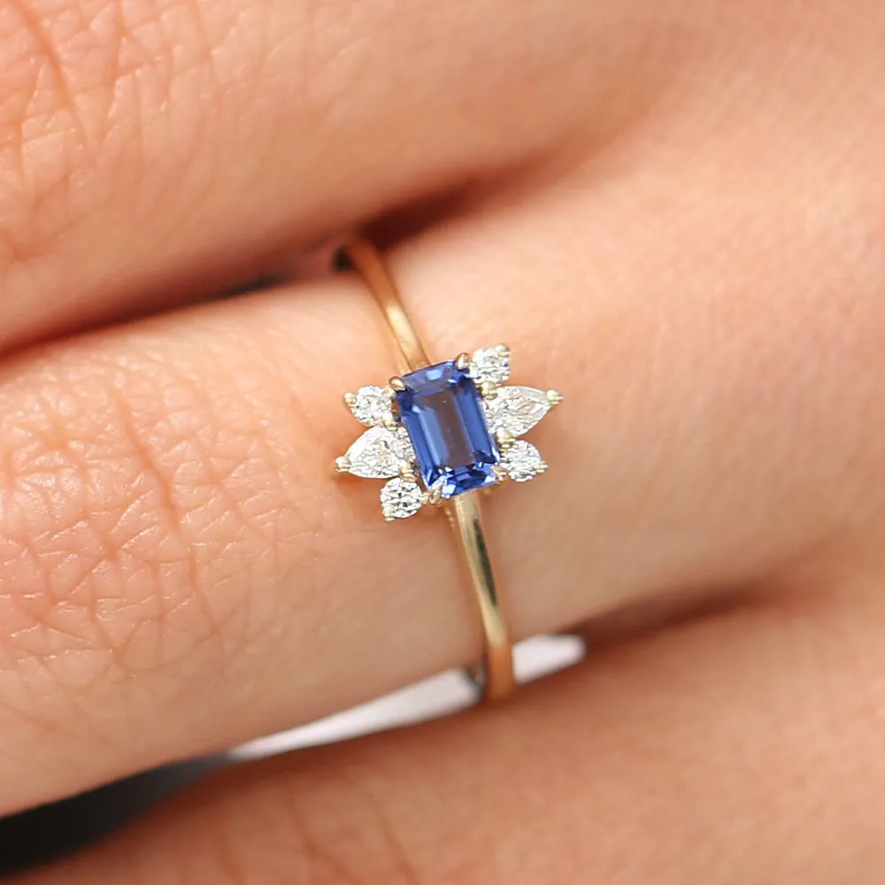 14K Octagon Sapphire and Diamond Ring