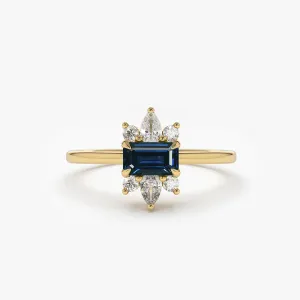 14K Octagon Sapphire and Diamond Ring