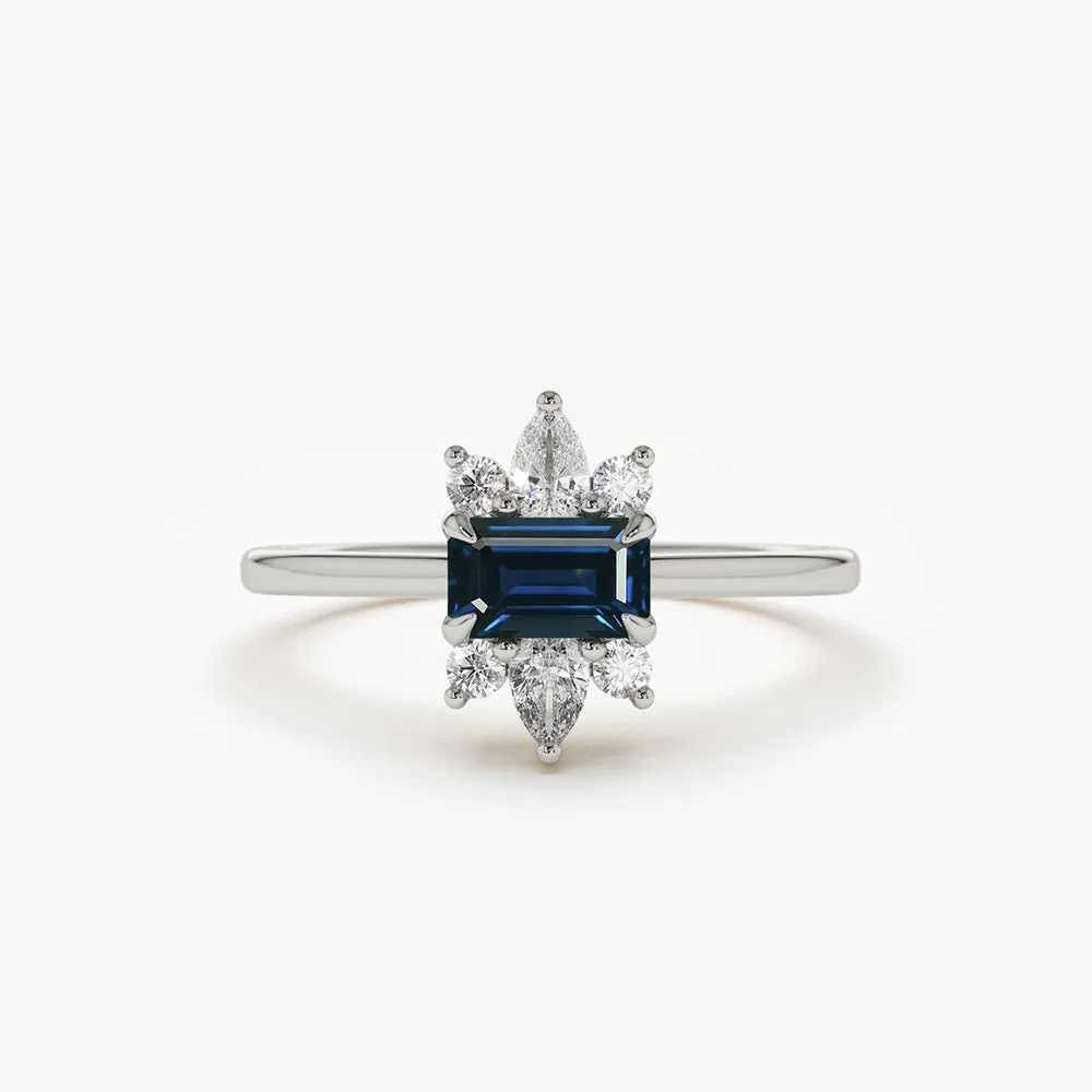 14K Octagon Sapphire and Diamond Ring