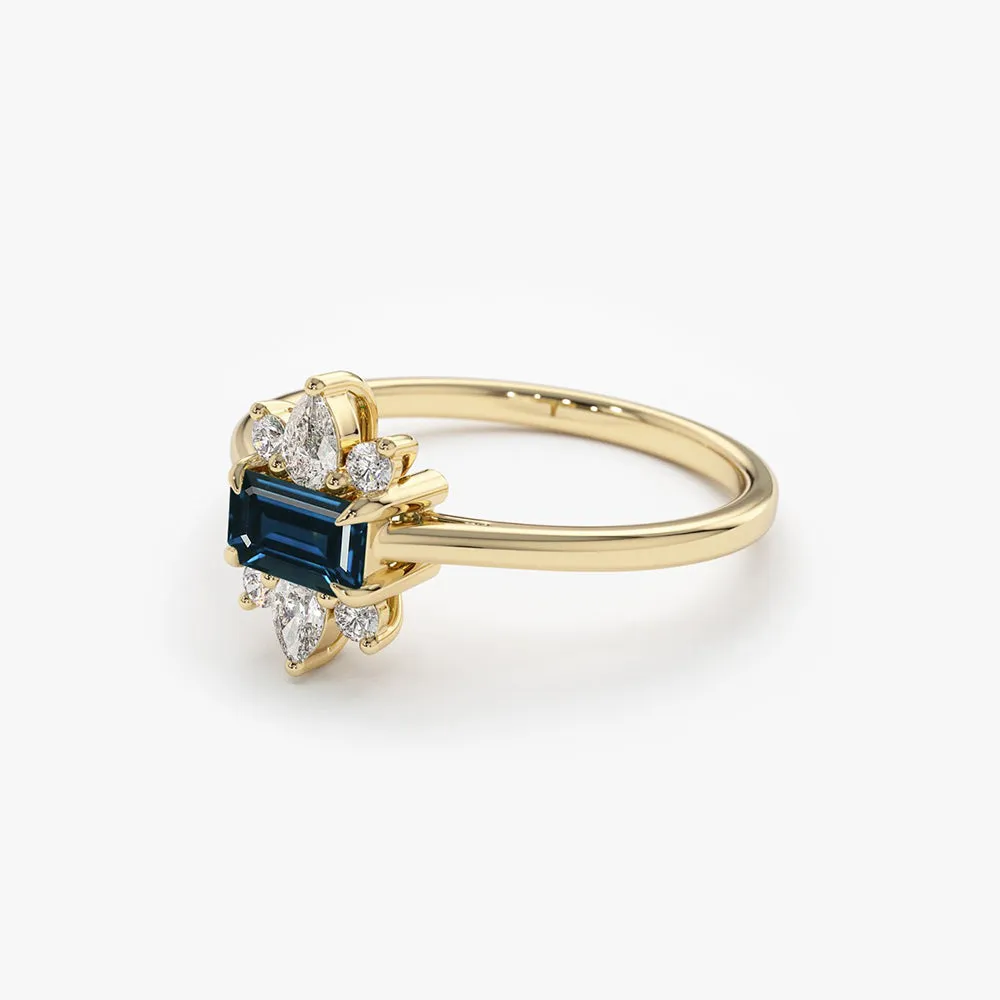 14K Octagon Sapphire and Diamond Ring