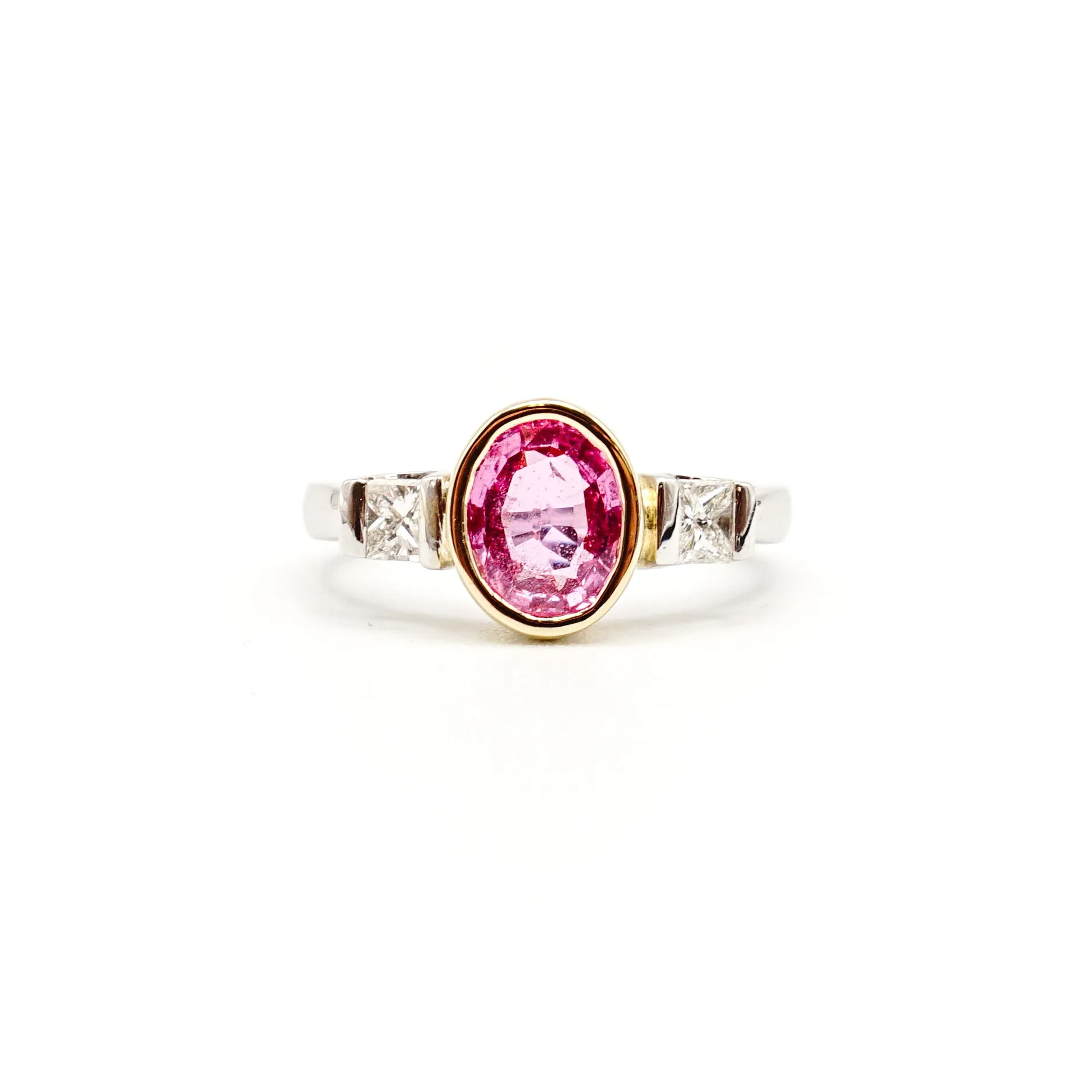 14K Two Tone Gold Pink Sapphire And Diamond Ring