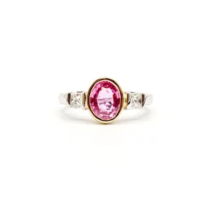 14K Two Tone Gold Pink Sapphire And Diamond Ring