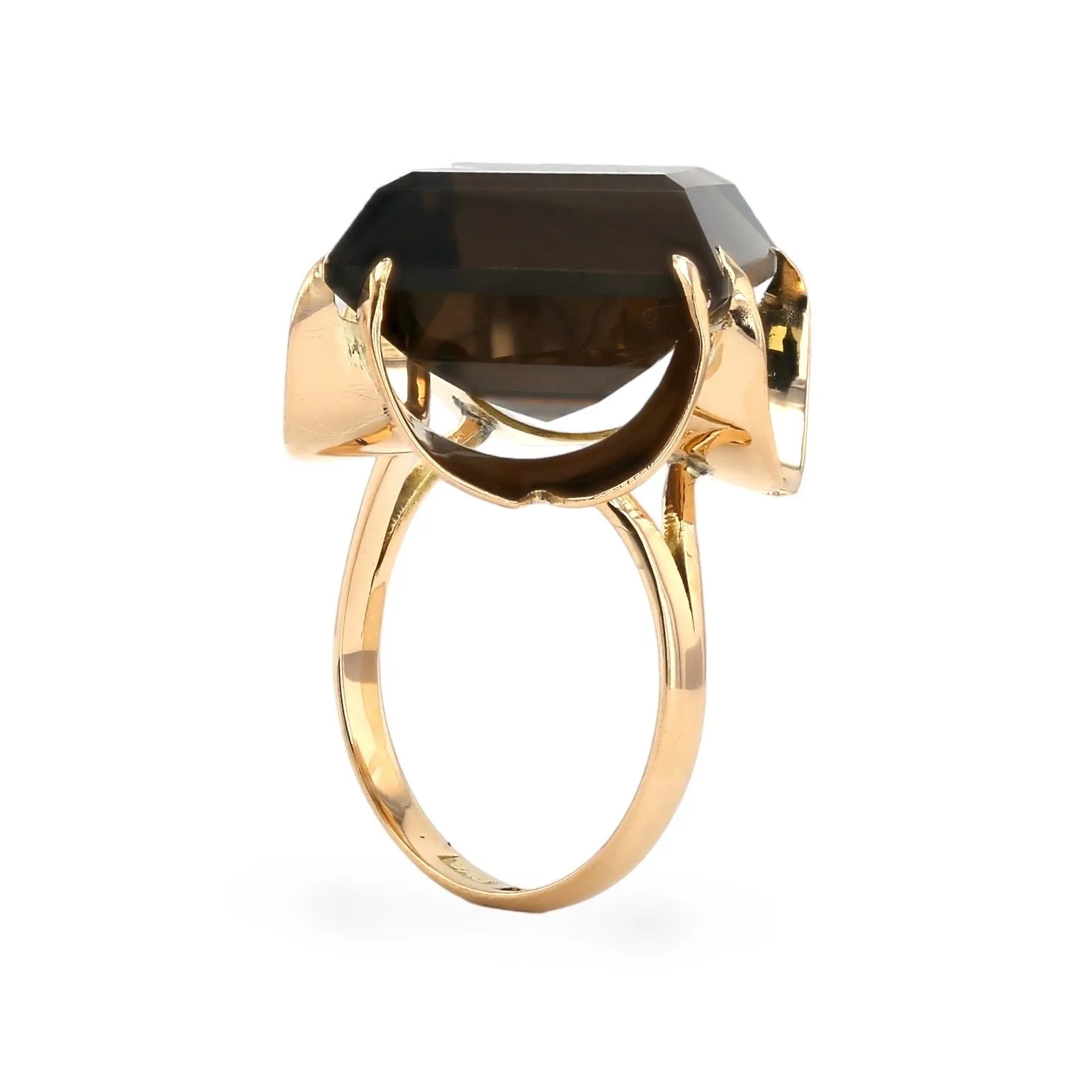 14K Yellow gold rhombus Smoke Quartz petals design Ring