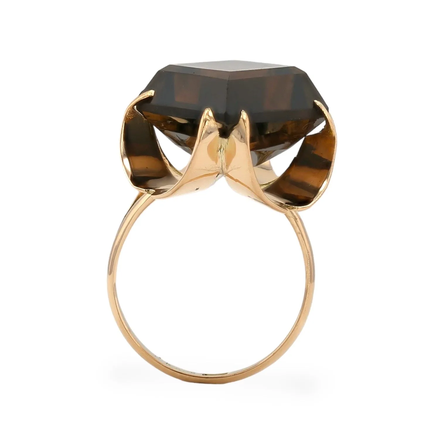 14K Yellow gold rhombus Smoke Quartz petals design Ring