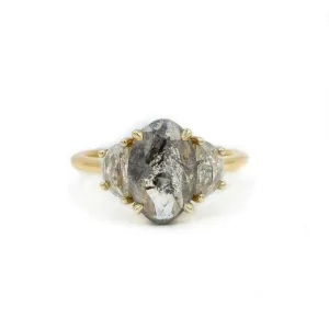 14ky 1.65ct Oval Salt & Pepper with Half-Moon Accents Diamond Ring