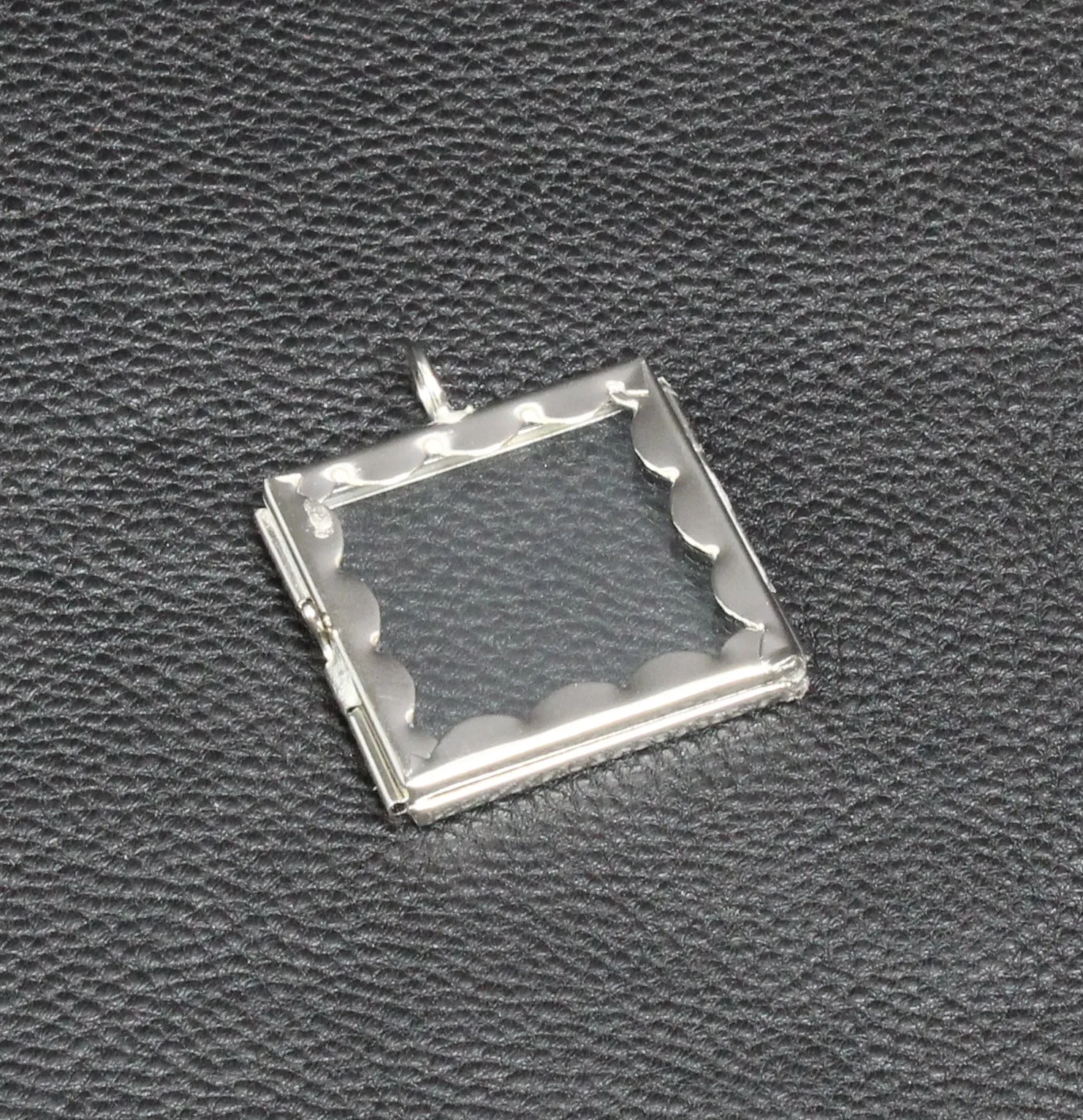 1.5 inch Scalloped Square, Silver,  Our Glass Frame Locket Pendants, PKG/2