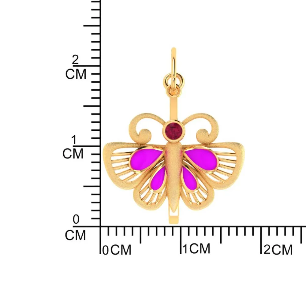 18k Classy Gold Butterfly Shaped Earrings With Red And Purple Stones