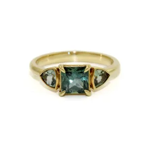 18K Gold Montana Sapphire 3 Stone Ring