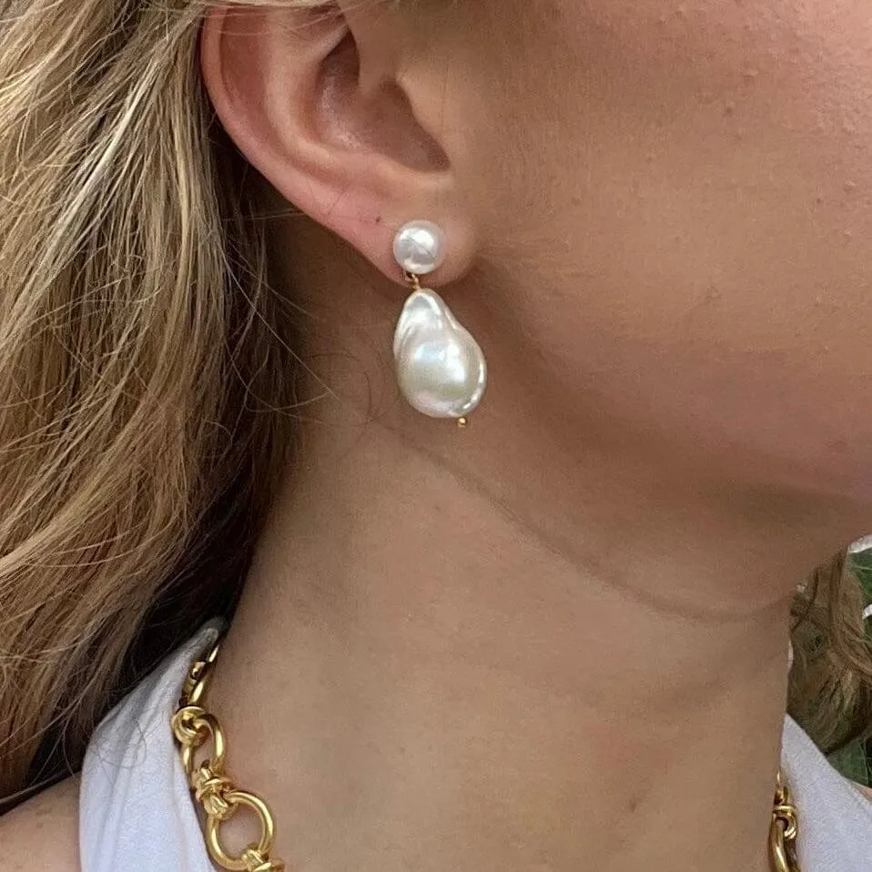 18k Gold Vermeil Baroque Pearl Drop Earrings: The Ella