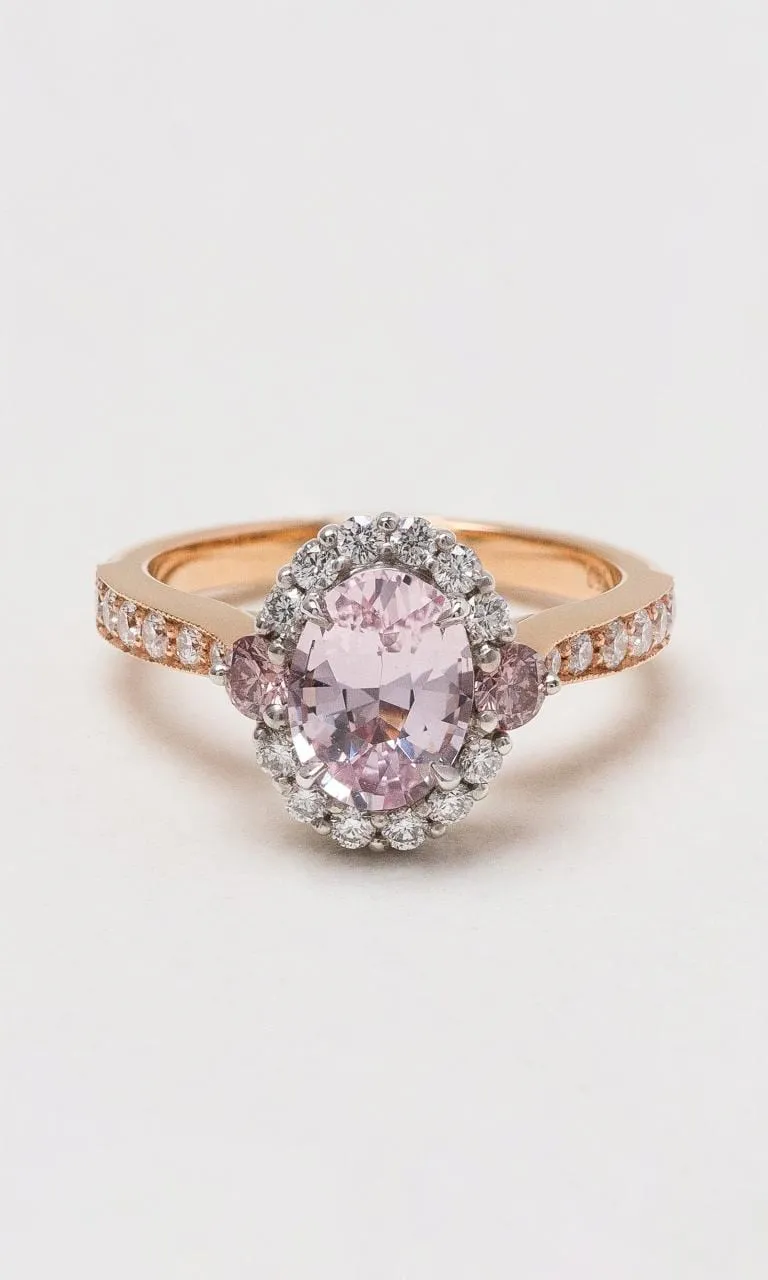 18K RWG Pink Sapphire & Australian Pink Diamond Cluster Ring