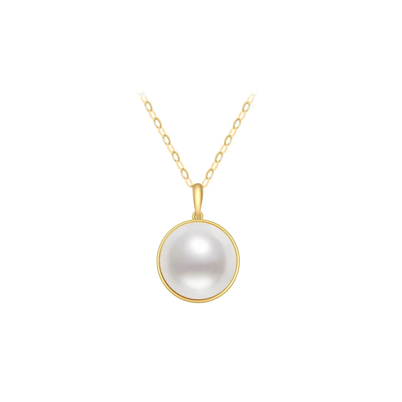 18K Solid Gold Mabe Pearl Necklace KN00072