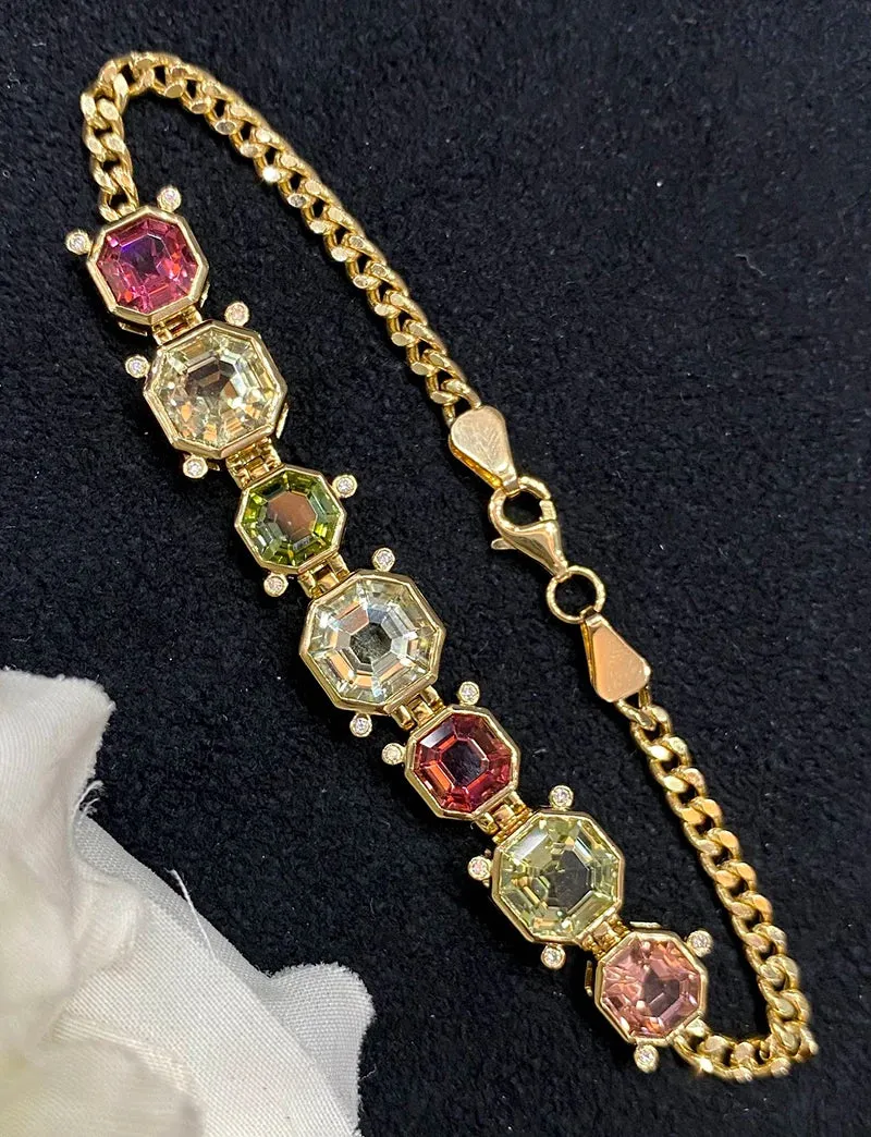 18K Yellow Gold Bracelet Real Natural Tourmaline Fine Luxury Gemstone Bracelet Jewelry for Women High Wedding Party