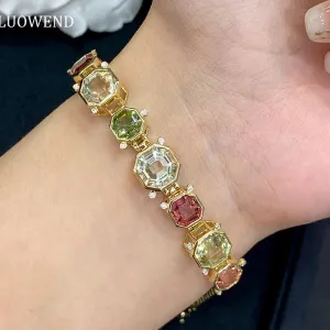 18K Yellow Gold Bracelet Real Natural Tourmaline Fine Luxury Gemstone Bracelet Jewelry for Women High Wedding Party