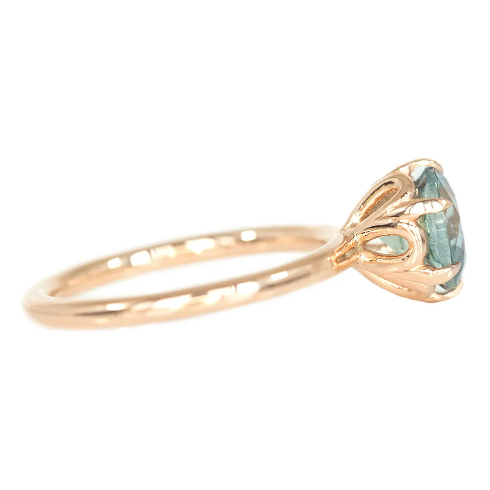 1.93ct Round Light Blue-Seafoam Green Montana Sapphire Lotus Six Prong Solitaire In 14k Rose Gold