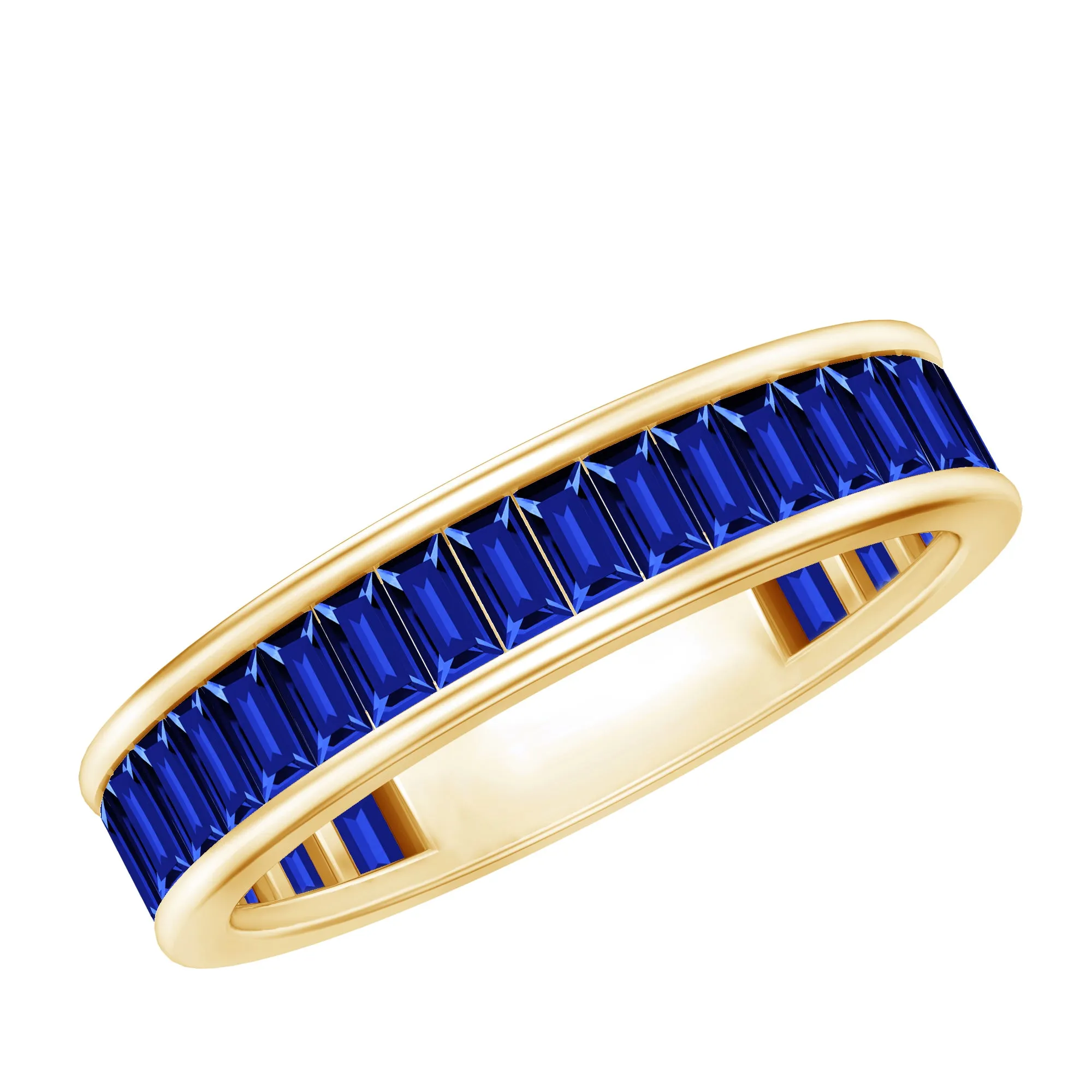 2.5 CT Channel Set Baguette Cut Created Blue Sapphire Eternity Band Ring