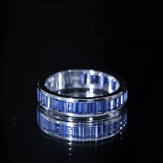 2.5 CT Channel Set Baguette Cut Created Blue Sapphire Eternity Band Ring