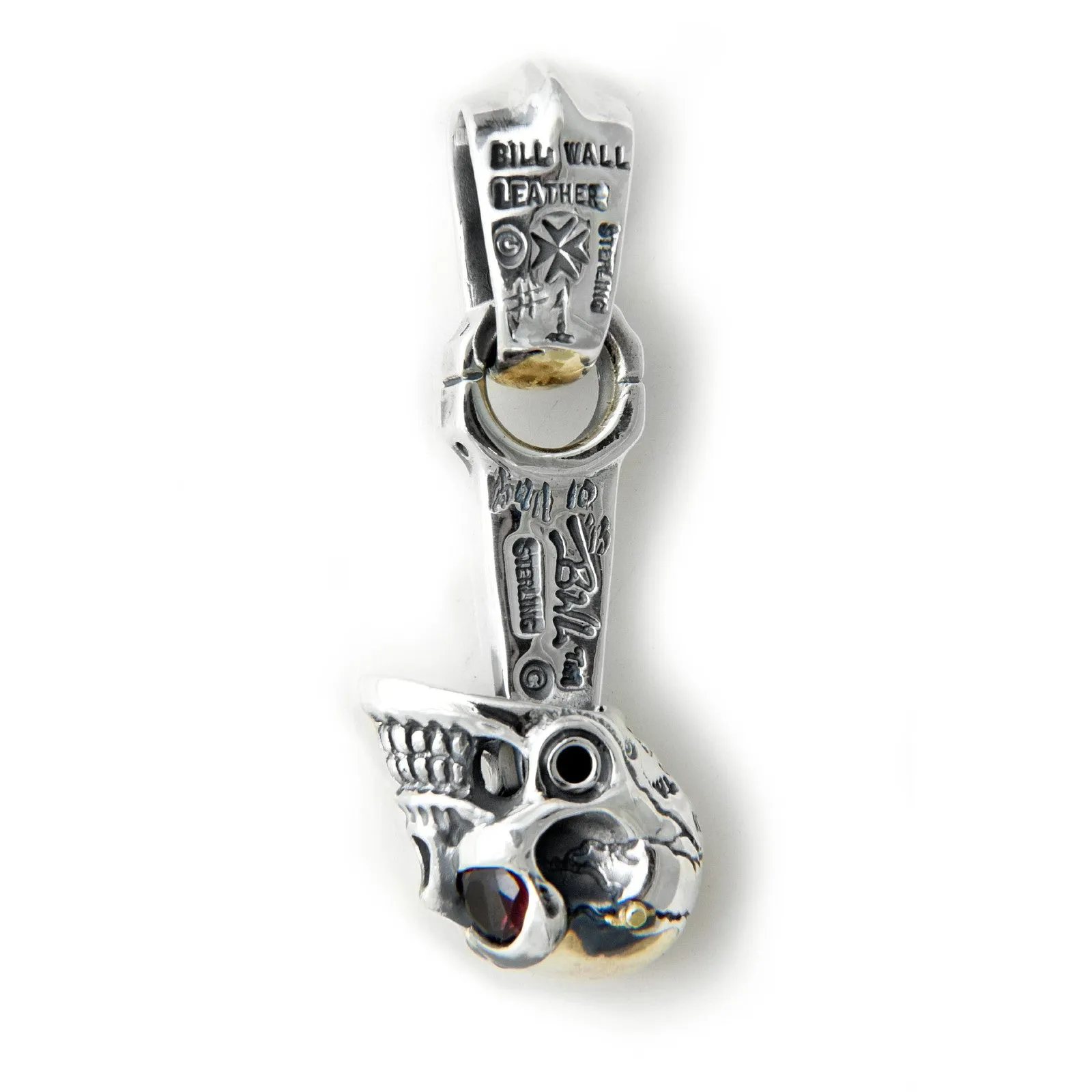 30th Anniversary "Bill's Way" Piston Pendant with Skull, Gold Web and Gemstone Eyes