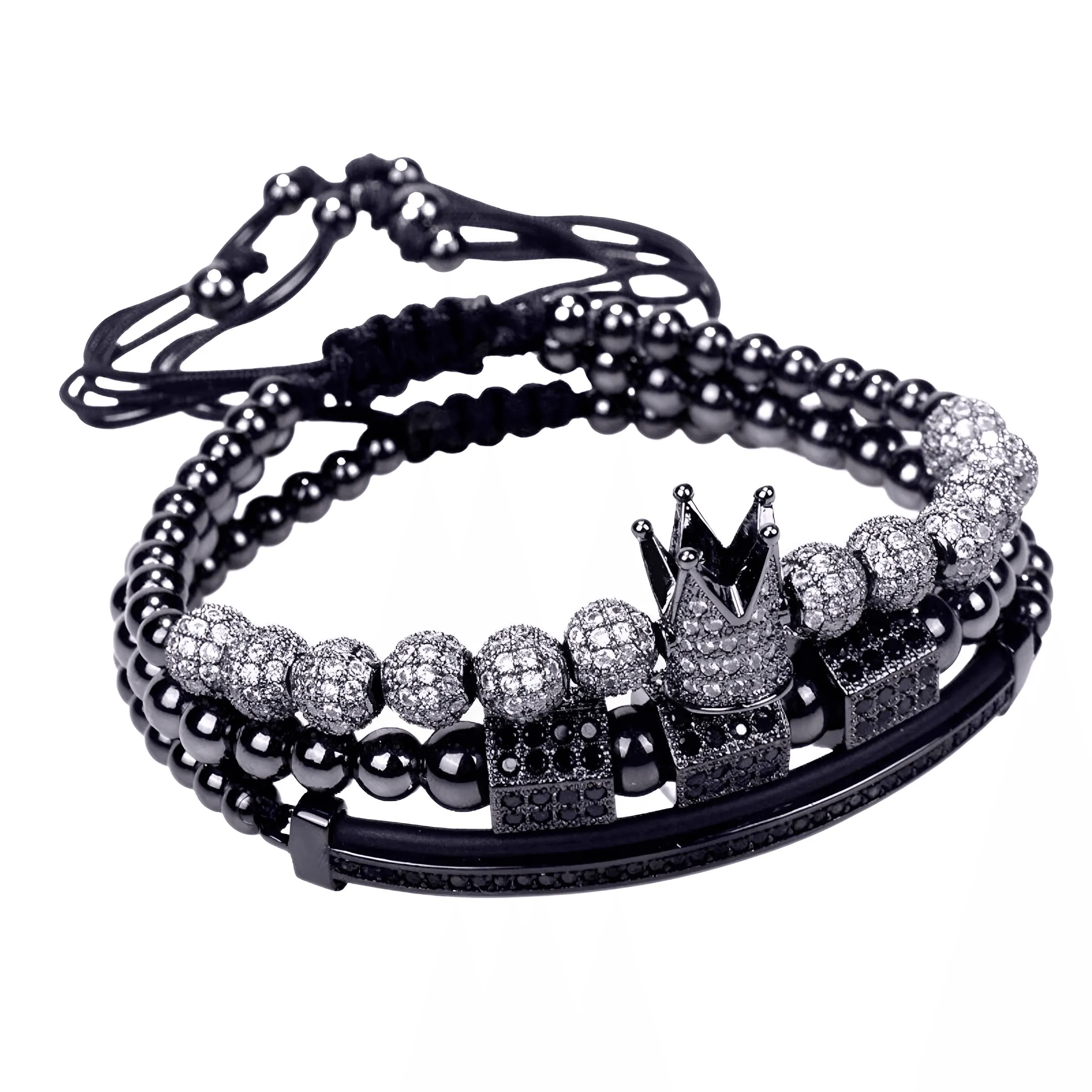 3pcs/Set Luxury Jewelry Set - Micro Pave CZ Bracelets For Men