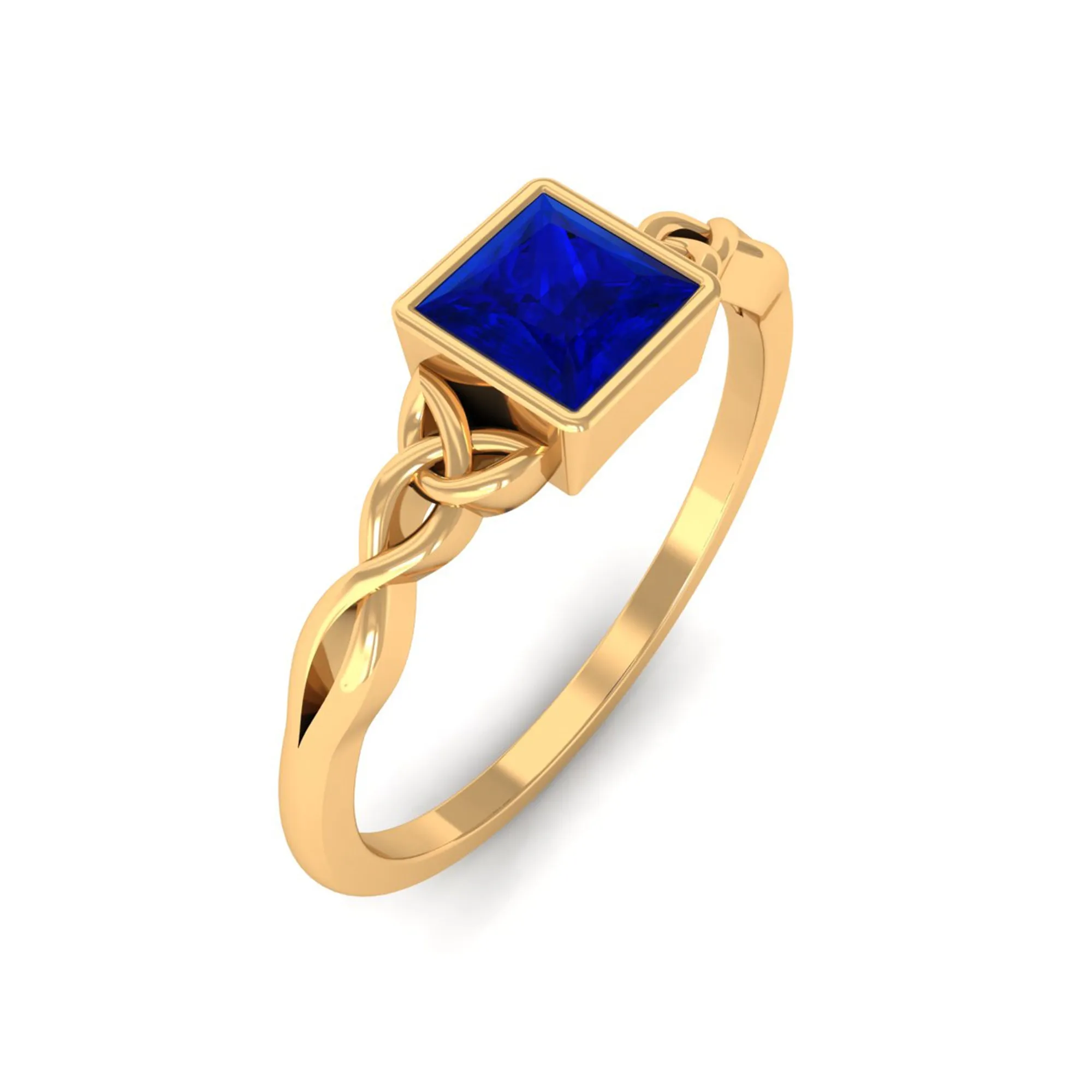 5 MM Princess Cut Lab Grown Blue Sapphire Celtic Solitaire Ring