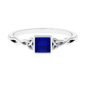 5 MM Princess Cut Lab Grown Blue Sapphire Celtic Solitaire Ring