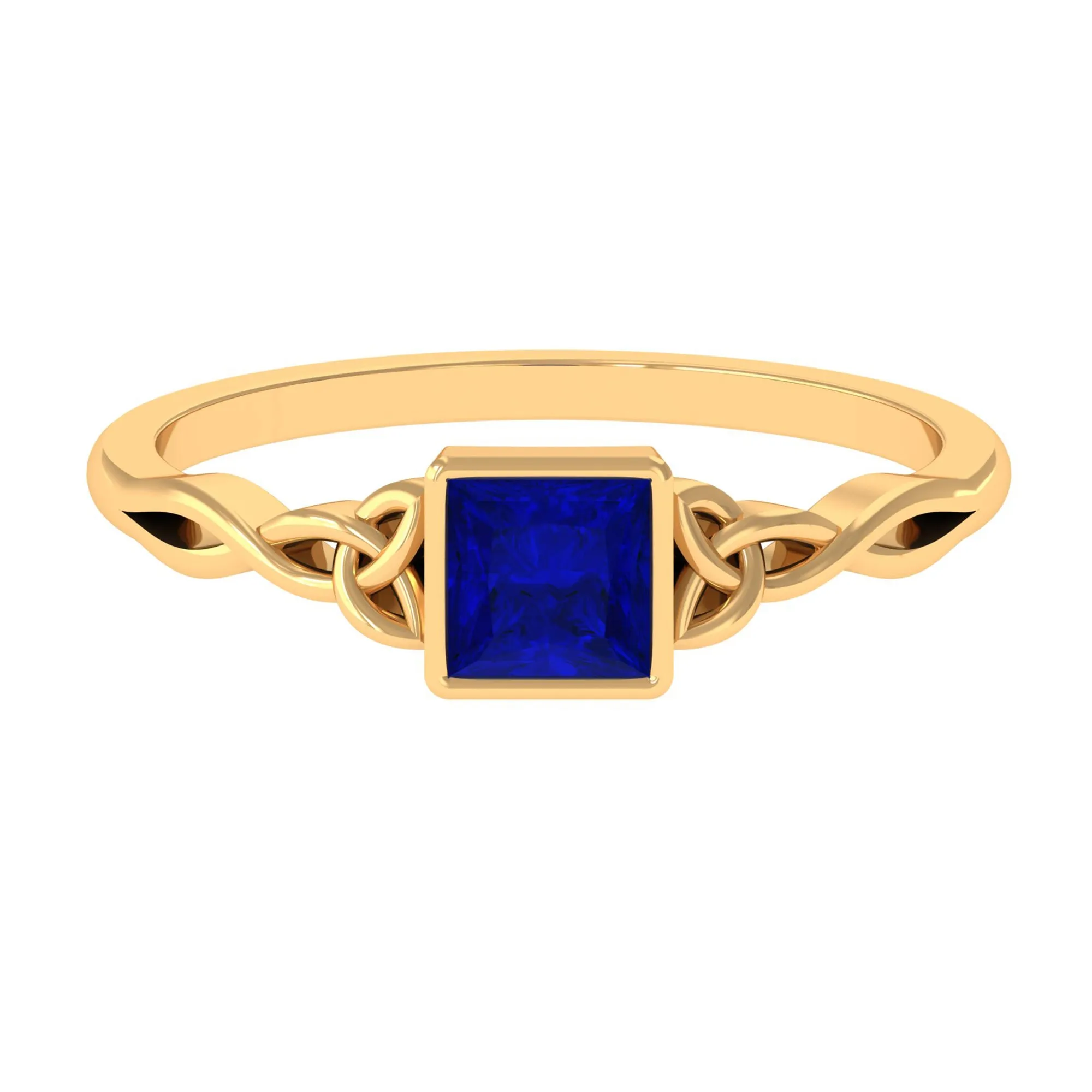 5 MM Princess Cut Lab Grown Blue Sapphire Celtic Solitaire Ring